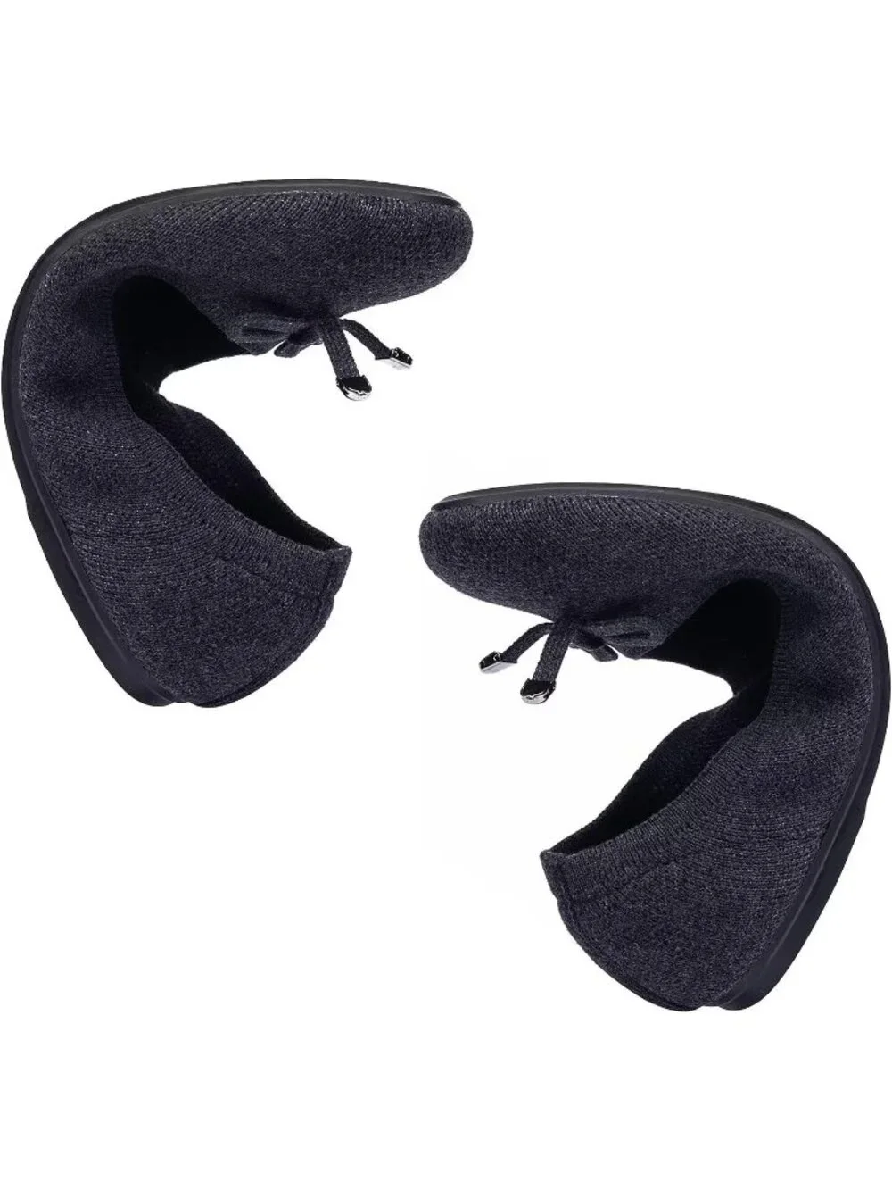 Women's Dark Grey Round Toe Knit Low Wedge Slip On Ballerina Ballet Flat Shoes
